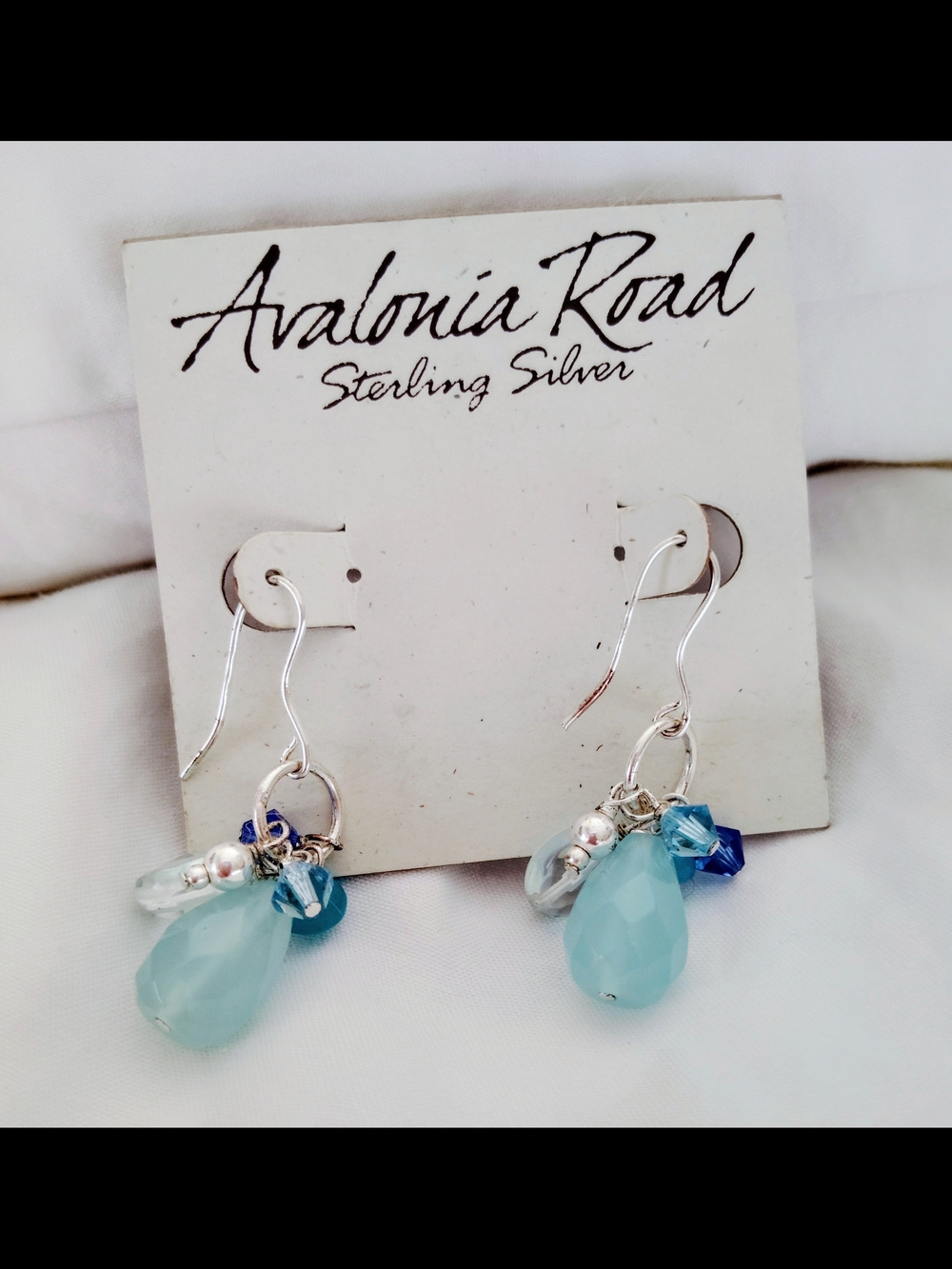 Avalonia Road Aqua Teardrop & Blue Crystal Cluster Sterling Dangle Earrings